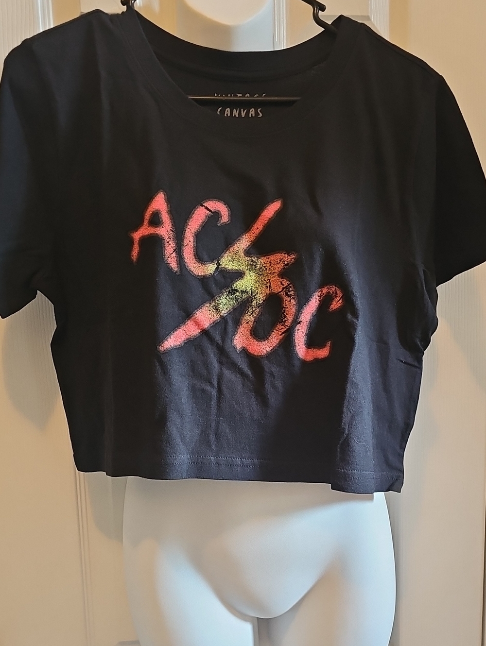 Promesa Black AC/DC Graphic Crop Tee with Neon Accents